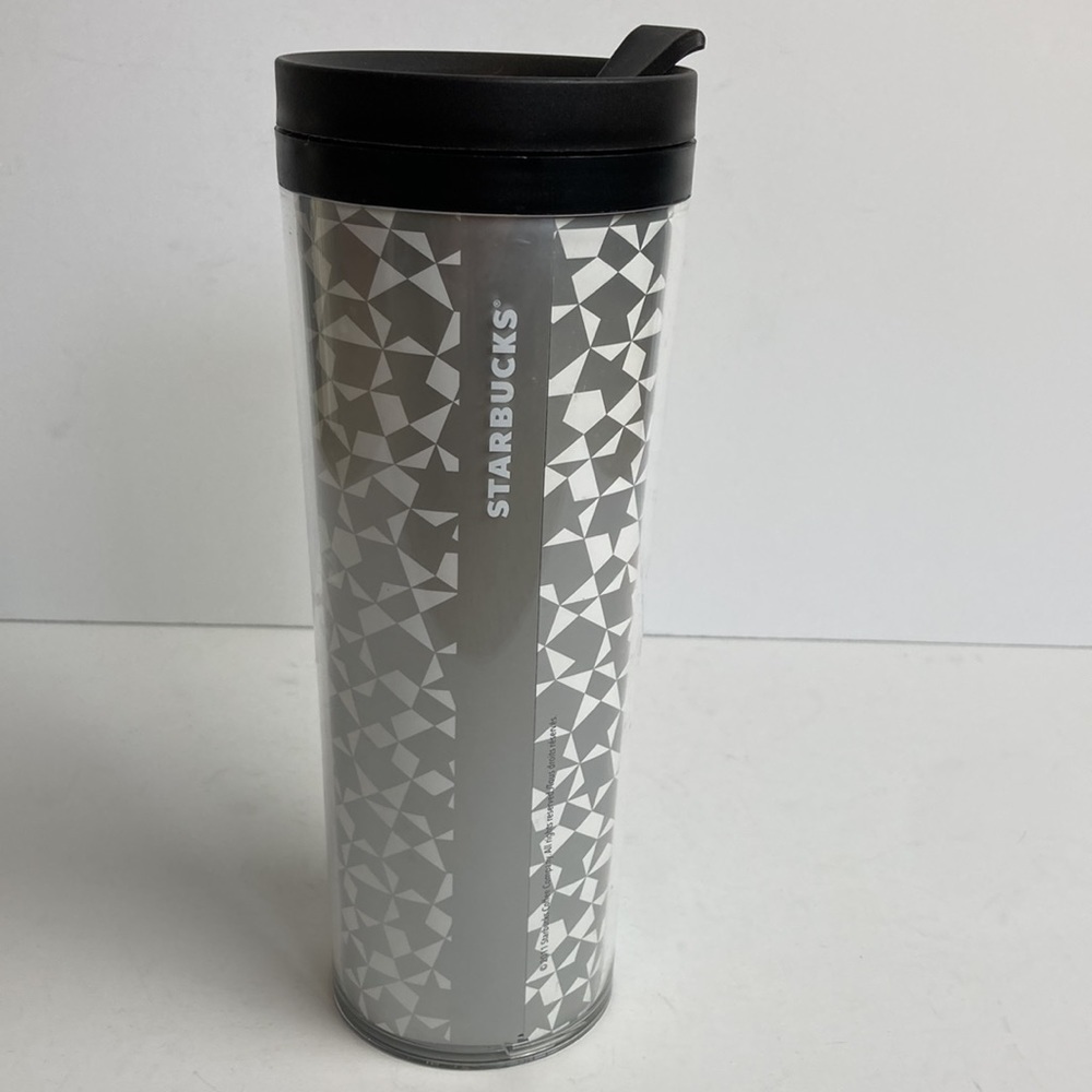 Starbucks Tumbler Silver White Geometric 16oz Holiday Christmas New Years Travel
